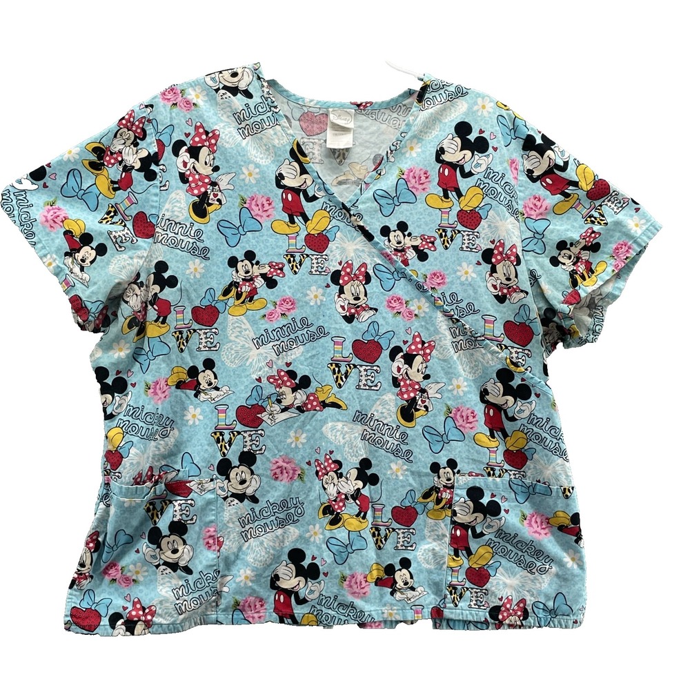 Disney Scrub Top Women's 2X Minnie Mickey Mouse Nurse Medical Uniform Work Tech